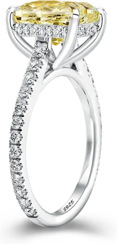 Miniatura 22 de Anillo de compromiso de corte cojín de 4 quilates para mujer, piedra blanca/amarilla grado 5A, circonita cúbica S925, plata, amarillo/blanco/oro rosa