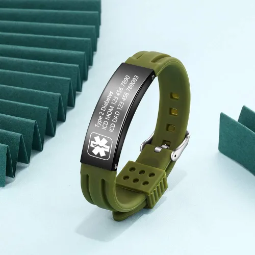 Miniatura 30 de OPALSTOCK Pulseras médicas personalizadas de silicona ajustable para identificación de emergencias, grabado gratuito, 9 pulgadas, resistente al