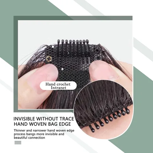 Miniatura 6 de 2 piezas de flequillo con clip de cabello humano real, flequillo falso con clip para el cabello para mujeres, flequillo tenue curvado con postizos