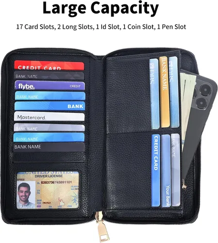 Miniatura 2 de Chelmon - Monedero para mujer de cuero genuino con bloqueo de señal RFID, para tarjetas de crédito