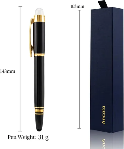 Miniatura 7 de Ancolo Bolígrafos de rodillo personalizados, juego de escritura suave de lujo con punta de cristal, tinta negra, personalizada con tu nombre