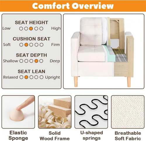 Miniatura 7 de STHOUYN Silla decorativa para sala de estar con patas de madera maciza, silla de lectura moderna de mediados de siglo para dormitorio, sillón cómodo