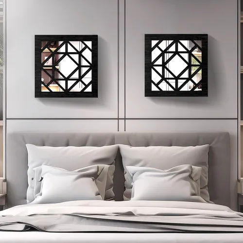 Miniatura 4 de 2 espejos cuadrados de pared, espejos de pared rústicos de granja, arte de espejo pequeño de 12 pulgadas (estilo 1 negro)