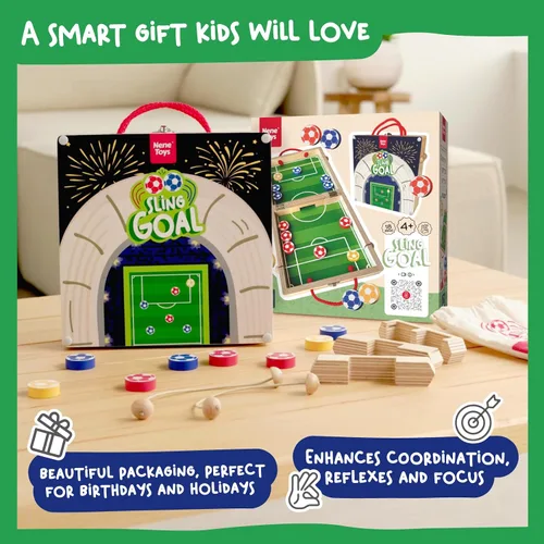 Miniatura 6 de Nene Toys Sling Goal, juego de disco de madera para niños y adultos, juego de mesa familiar de ritmo rápido para niños de 4 años en adelante, juego