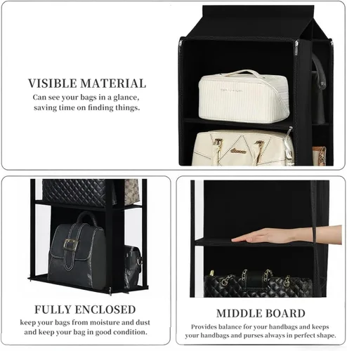 Miniatura 26 de Organizador de bolso colgante de 8 rejillas en 1 paquete con cremalleras dobles, organizador de bolso visible para armario, soporte