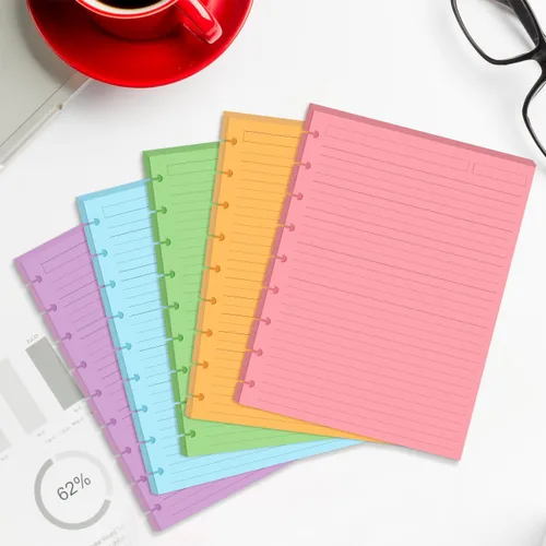 Miniatura 6 de Insertos preperforados de 5 líneas de color para Happy Planners con 9 discos, papel suelto de tamaño clásico con 100 hojas/200 páginas, 20 hojas por