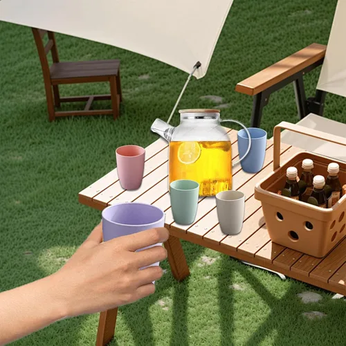 Miniatura 5 de Juego de 5 vasos de paja de trigo, pequeños vasos reutilizables de 12 onzas, aptos para lavavajillas, vasos de agua apilables de plástico