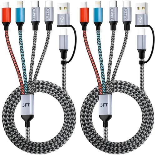Miniatura 12 de Cargador de teléfono de 90 grados, cable de carga múltiple 4 en 2, cable USB C CarPlay con doble tipo C, micro USB, puerto IP, cable USBC de nailon
