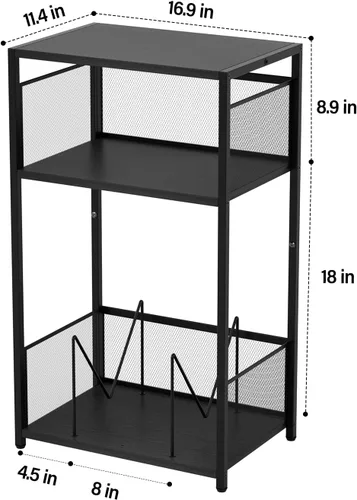 Miniatura 3 de Aduanbang Mesa auxiliar de 3 niveles, soporte para tocadiscos con almacenamiento de hasta 100 álbumes, soporte giratorio para vinilo, estante