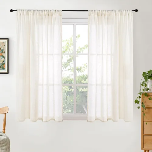 Miniatura 79 de BGment Cortinas de lino café de 30 pulgadas de largo para ventana pequeña, cortinas de media ventana beige semitransparentes ligeras con bolsillo