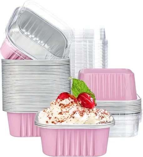 Miniatura 9 de EUSOAR - Moldes para pastel con tapas, 50 unidades de 300 ml/10 oz, moldes cuadrados desechables para cupcakes, recipientes de papel de aluminio
