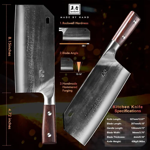 Miniatura 4 de ENOKING 8.1" Cuchillo de carnicero y de chef serbio forjado a mano - Cuchillo de carnicero de acero inoxidable de alto carbono con tang completo