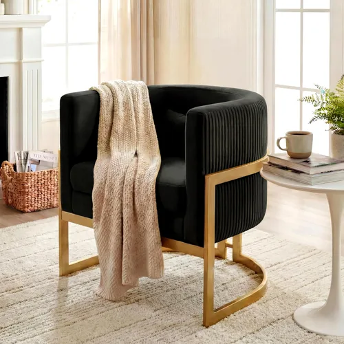 Miniatura 10 de Silla decorativa de terciopelo, moderna silla de barril con patas doradas, sillón tapizado para dormitorio, sala de estar, sofá, silla auxiliar