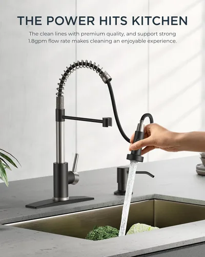 Miniatura 4 de FORIOUS Grifo de cocina con rociador extraíble, grifo de fregadero clásico de resorte extraíble de acero inoxidable comercial de una sola manija
