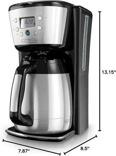 Miniatura 9 de Black+Decker CM2036SC - Cafetera térmica, 12 tazas, programable, controles digitales, negro y plateado