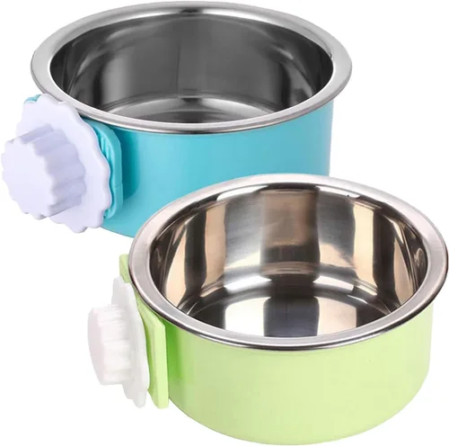 Miniatura 10 de kathson Jaula para perros, extraíble de acero inoxidable para colgar, jaula para mascotas, alimentador de alimentos y agua, taza para gatos