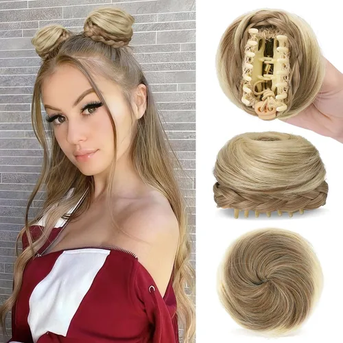 Miniatura 12 de Sofeiyan 2 piezas de extensión de cabello rizado ondulado en forma de moño desordenado, mini moño desordenado con banda elástica, peluca sintética