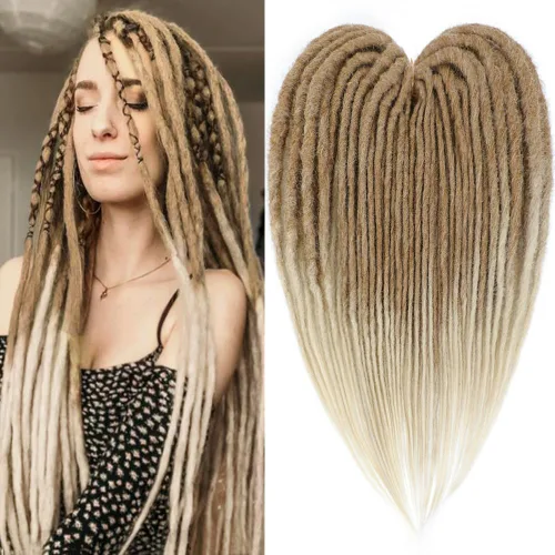 Miniatura 27 de Extensiones de rastas rectas sintéticas de doble extremo, 24 pulgadas, 5 hebras de 0.5 in de ancho, suaves de color negro a marrón oscuro