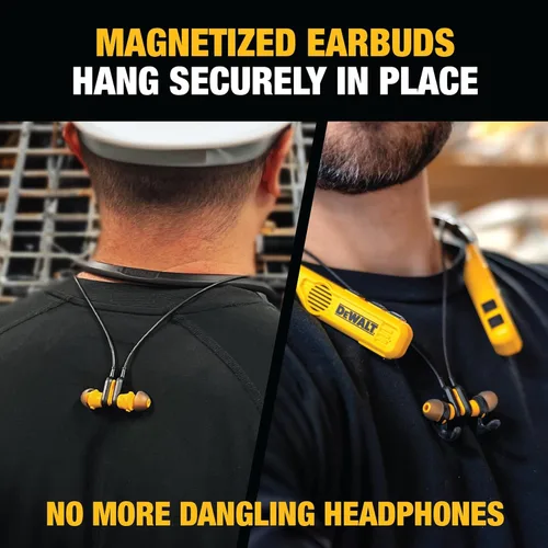 Miniatura 8 de DEWALT Paquete de audio para el sitio de trabajo: altavoz de clip portátil y auriculares con banda para el cuello 2 en 1
