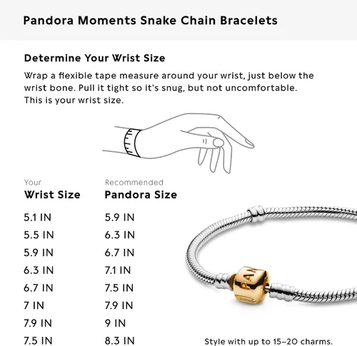 Miniatura 8 de Pandora Pulsera de cadena de serpiente con cierre de barril y logotipo, pulsera de dos tonos para mujer, dijes compatibles con momentos, plata