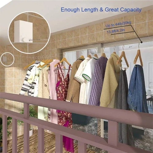 Miniatura 7 de Youngine Tendedero retráctil para interiores y exteriores, para colgar en la pared, con cuerda de acero de 13.8 pies, colgador de cuerda ajustable