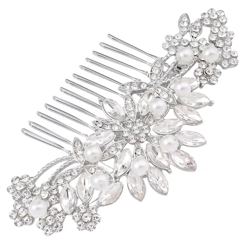 Miniatura 8 de Hapibuy - Peineta de boda con cristales, peine de novia con perlas, tocado de boda en oro, accesorio para el cabello para usar en fiestas