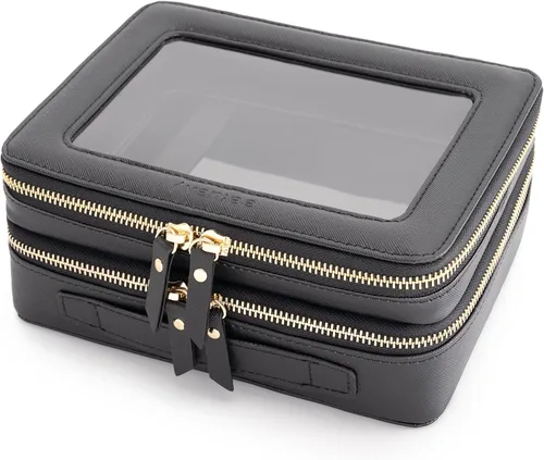 Miniatura 61 de Aveniee Organizador de bolsa de maquillaje transparente, bolsa de aseo de viaje para mujer, bolsa de cosméticos impermeable con cremalleras, Rosa