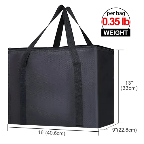 Miniatura 2 de Bolsa térmica, suave y aislada, bolsa de alimentos plegable para entrega de alimentos, portátil, color negro, paquete de 4, tamaño L
