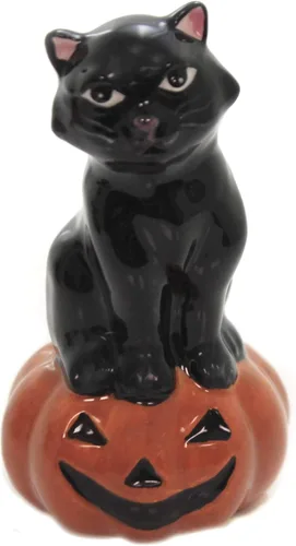 Miniatura 4 de Juego de salero y pimentero de cerámica fina para Acción de Gracias, Halloween, gato negro y búho en calabaza, 3-3/4 pulgadas de alto