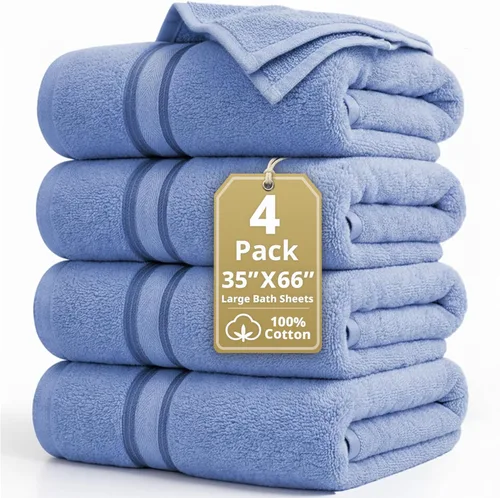 Miniatura 12 de Lane Linen Juego de 4 toallas de baño de 100 % algodón (35 x 66 pulgadas), juego de toallas de baño extragrandes de algodón sin torsión, secado Gris