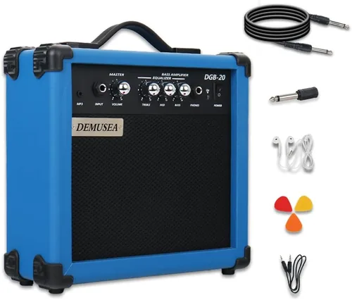 Amplificador de Guitarra Bajo Eléctrico Azul Oscuro de 20W Portátil de Viaje Mini Amplificador de Práctica Conector para Auriculares Aux Agudos