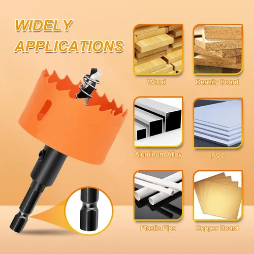Miniatura 6 de Vástago hexagonal, sierra perforadora HSS con eje bimetálico y resistente para tableros de madera para madera para paneles de yeso de plástico