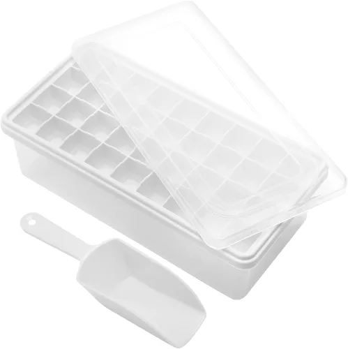 Miniatura 10 de Bandeja de silicona para cubitos de hielo con tapa a prueba de fugas y contenedor de almacenamiento para congelador, 36 piezas sin BPA, cubierta Rojo