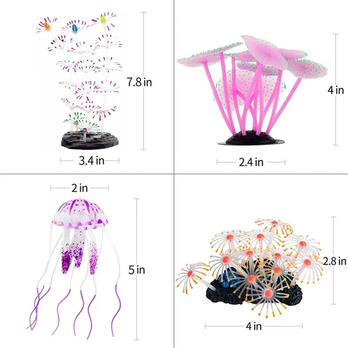 Miniatura 6 de Uniclife Paquete de 4 decoraciones para pecera, efecto brillante, decoración de acuario, pequeña medusa artificial de silicona, adorno de planta