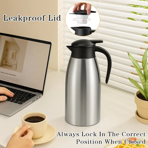 Miniatura 4 de 2 jarras de café aisladas de 60 onzas, jarra térmica de acero inoxidable para líquidos calientes, dispensador de termo de café de doble pared