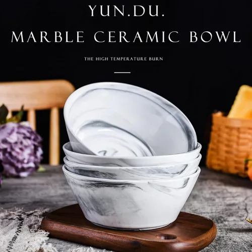Miniatura 4 de Juego de 4 cuencos de cerámica de mármol gris Yundu, 30 onzas (887.2 ml) cuenco de ramen para fideos, cuencos de ensalada, cuencos grandes