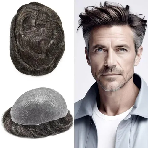 Miniatura 76 de FNY HAIR - Tupé para hombres, sistema de cabello humano, piel ultrafina, PU con bucle en V, prótesis de cabello natural para hombres, #1B05 1B# OFF