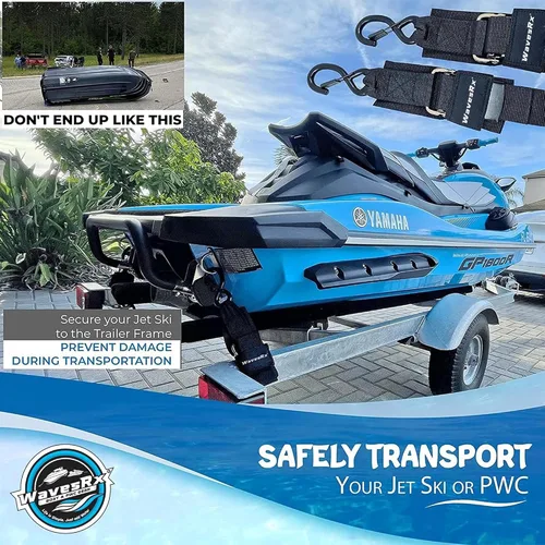 Miniatura 2 de WavesRx Correas de popa de remolque de barco y moto acuática de alta calidad - Correas marinas - Ajustable a través de hebilla de liberación rápida