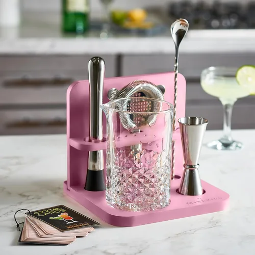 Miniatura 2 de Mixeries Juego de vasos mezcladores de cristal para cóctel con soporte de bambú, 22 onzas, fondo grueso y resistente, diseño duradero y sin costuras