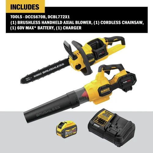 Miniatura 2 de DEWALT FLEXVOLT 60V MAX* Kit combinado de soplador y motosierra, sin escobillas, batería de 3 Ah (DCBL772X1 y DCCS670B)