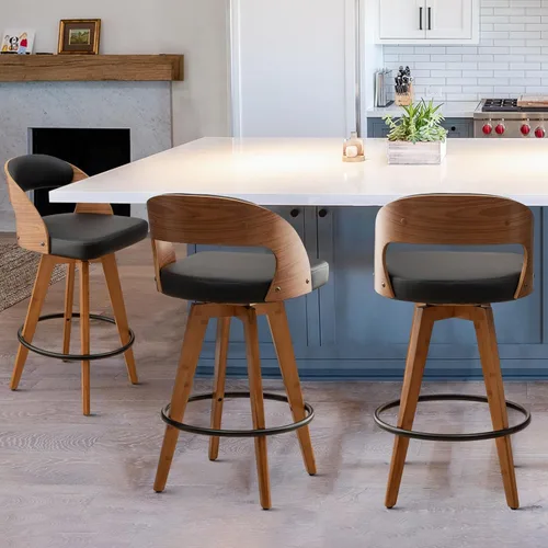 Miniatura 11 de MEKLIBA Juego de 2 taburetes de bar de altura de mostrador para isla de cocina, silla de bar tapizada moderna de 26.8 pulgadas, taburetes giratorios