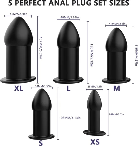 Miniatura 2 de AMAZBEE Juego de 5 tapones anales de silicona suave, dilatador anal hueco para adultos, juguete sexual anal, kit de bondage para hombres, mujeres