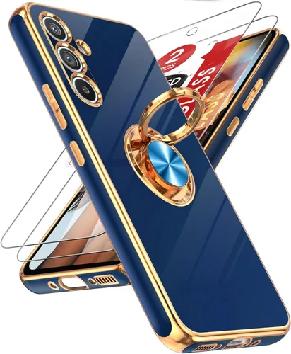 Miniatura 29 de LeYi Funda para Samsung Galaxy S22 Ultra con soporte de anillo giratorio de 360°, soporte magnético, chapado en oro rosa, borde protector para Negro