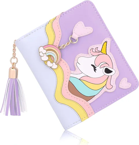 Miniatura 5 de UTO Cartera para niñas de cuero vegano pequeño borla colgante titular de la tarjeta Kawaii monedero 1166, 1166 Púrpura