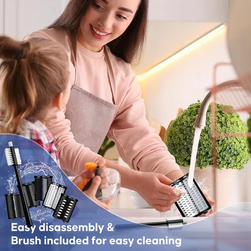 Miniatura 9 de Rallador Eléctrico de Queso, Fabricante de Ensaladas con Motor DC de 300W, Rebanadora Trituradora Eléctrica con 5 Formas Diferentes de Cuchillas