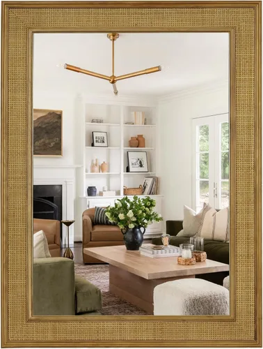 Miniatura 9 de WallBeyond Espejo de Pared de Ratán Rectangular, Espejo de Ratán de 32 X 44 Pulgadas con Marco de Madera para Decoración de Pared, Baño, Sala