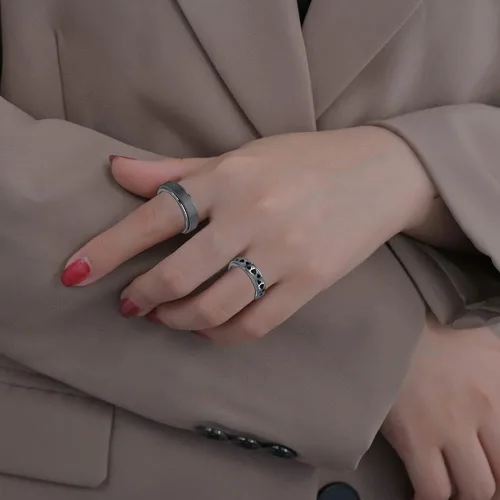 Miniatura 3 de KELAIEN 8 anillos de acero inoxidable para mujeres y hombres, anillos giratorios para ansiedad, anillos giratorios, flores, luna, estrella, sol