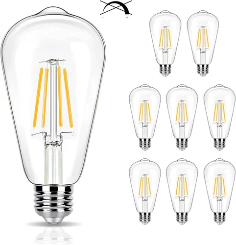 Paquete de 8 Bombillas LED Edison Blanco Suave 2700K Equivalente a 40W, Bombillas LED Vintage Transparentes ST19/ST58 de 4W para Luces de Techo, 90