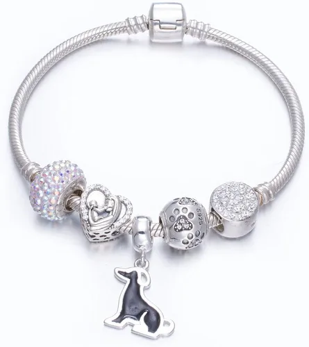 Miniatura 4 de ENJOOOY Cuentas de plata de ley con estampado de pata de perro con cristales de circonita cúbica para pulseras de cuentas estilo Pandora