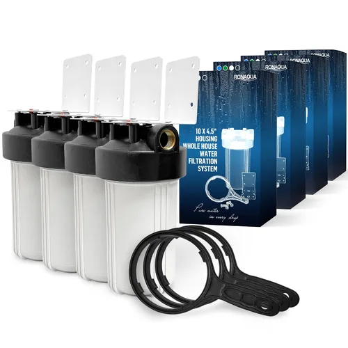 Miniatura 11 de Sistema purificador de filtro para toda la casa de 10 x 4.5 pulgadas de alta capacidad para agua de pozos o ciudades, botón de alivio de Azul